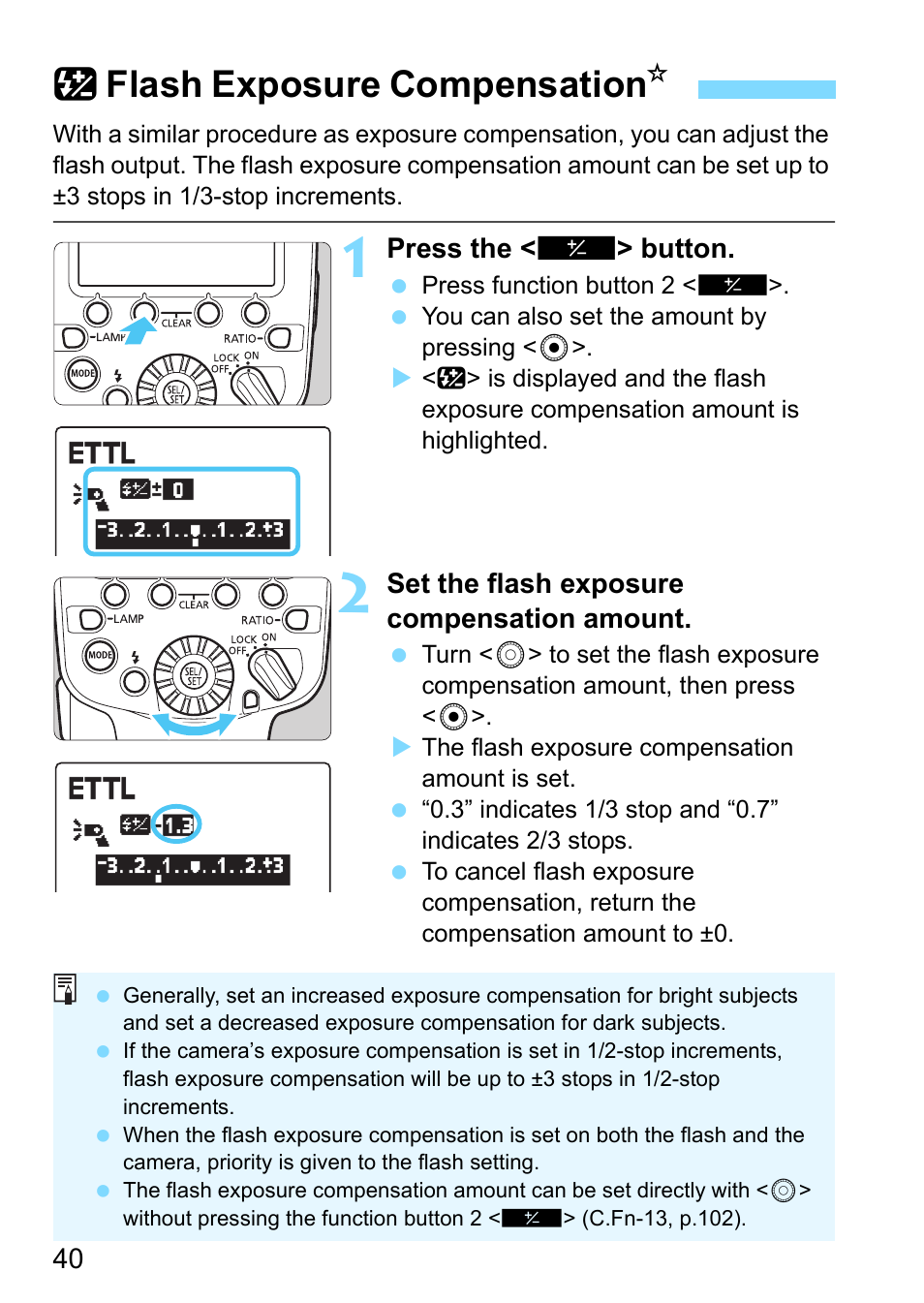 Flash exposure compensation, Ion (p.4, Fflash exposure compensation n | Canon MT-26EX-RT Macro Twin Lite User Manual | Page 40 / 128