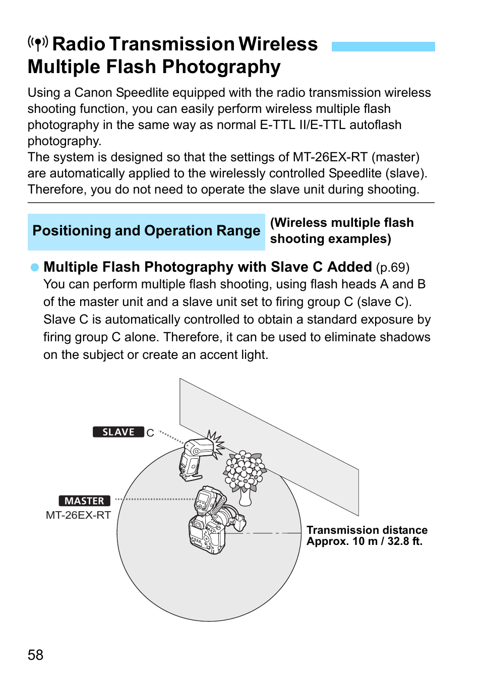 Flash shooting (p.58/82), the, Ash shooting (p.58 | Canon MT-26EX-RT Macro Twin Lite User Manual | Page 58 / 128