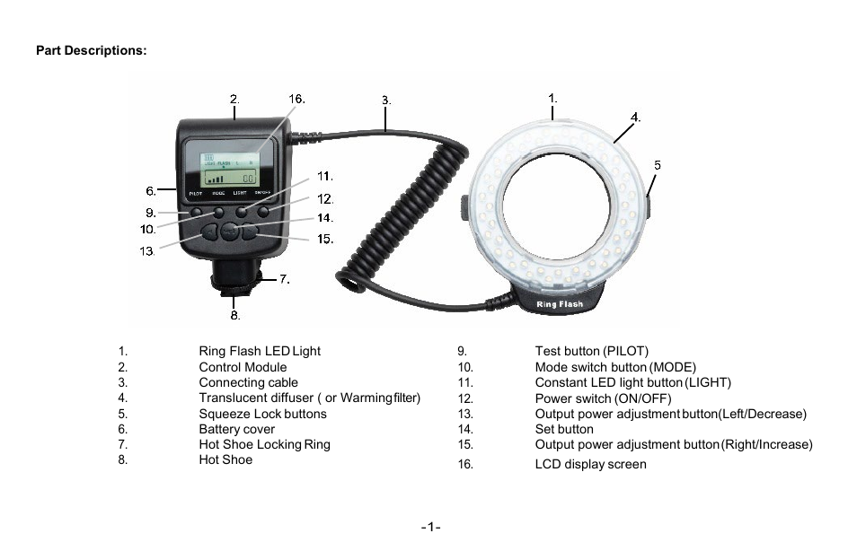 Dot Line DL-RLF90 LED Continuous and Flash Ring Light User Manual | Page 2 / 10