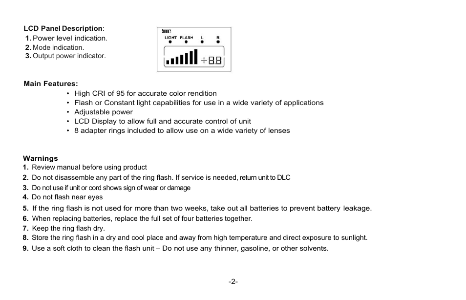 Dot Line DL-RLF90 LED Continuous and Flash Ring Light User Manual | Page 3 / 10