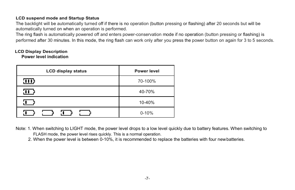 Power level indication | Dot Line DL-RLF90 LED Continuous and Flash Ring Light User Manual | Page 8 / 10