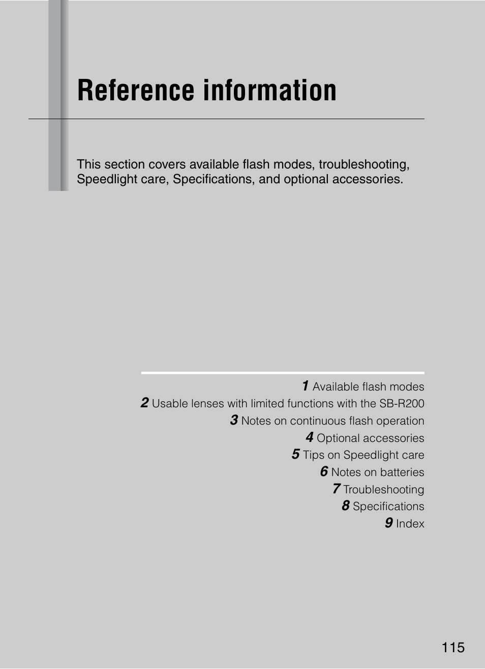 Reference information | Nikon 4804 R1 Wireless Close-Up Speedlight System User Manual | Page 115 / 134