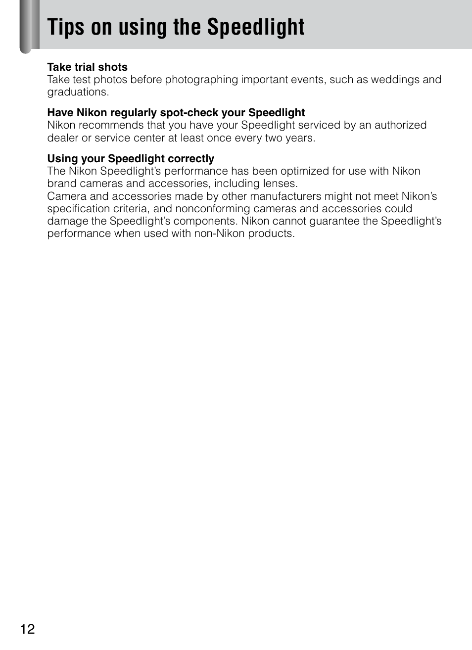 Tips on using the speedlight | Nikon 4804 R1 Wireless Close-Up Speedlight System User Manual | Page 12 / 134