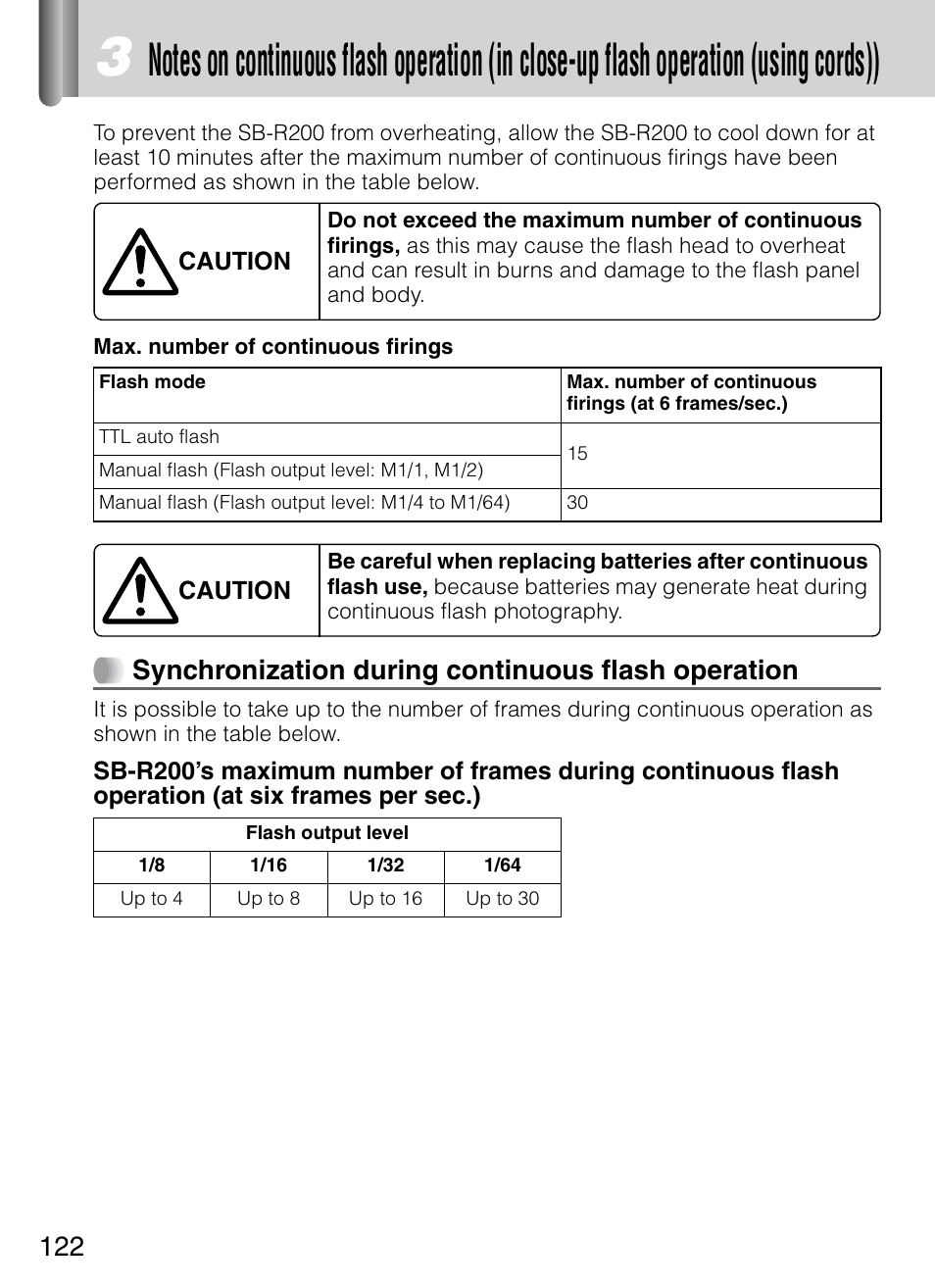 Operation (using cords)), Synchronization during continuous flash operation | Nikon 4804 R1 Wireless Close-Up Speedlight System User Manual | Page 122 / 134