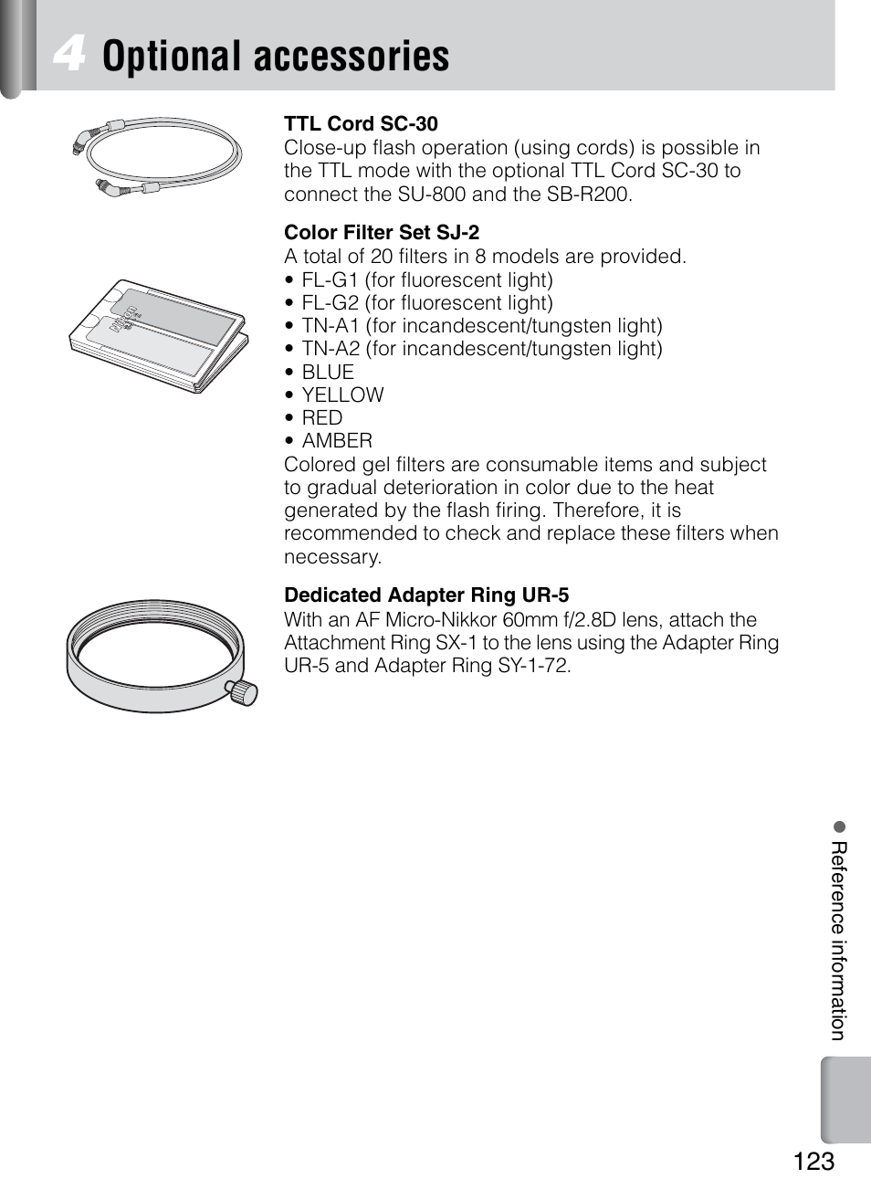 Ed (p. 123, Optional accessories | Nikon 4804 R1 Wireless Close-Up Speedlight System User Manual | Page 123 / 134