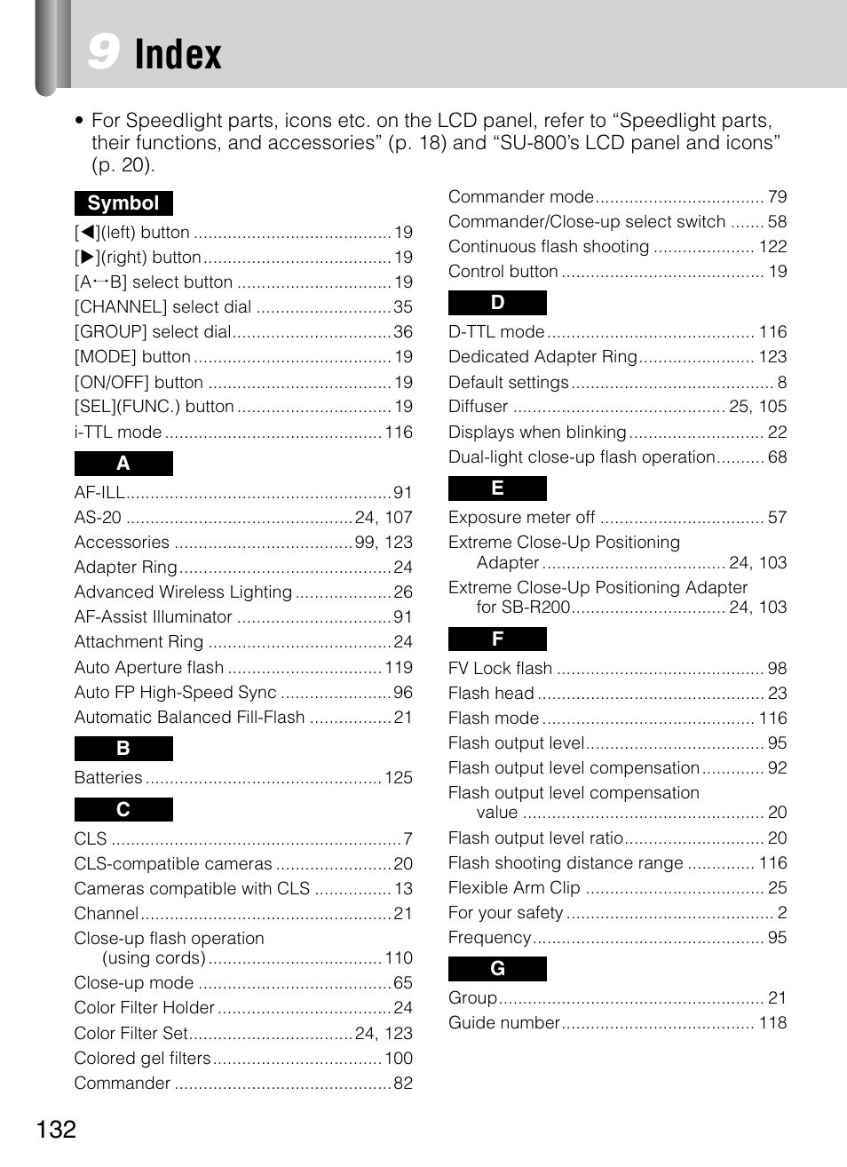 Index | Nikon 4804 R1 Wireless Close-Up Speedlight System User Manual | Page 132 / 134