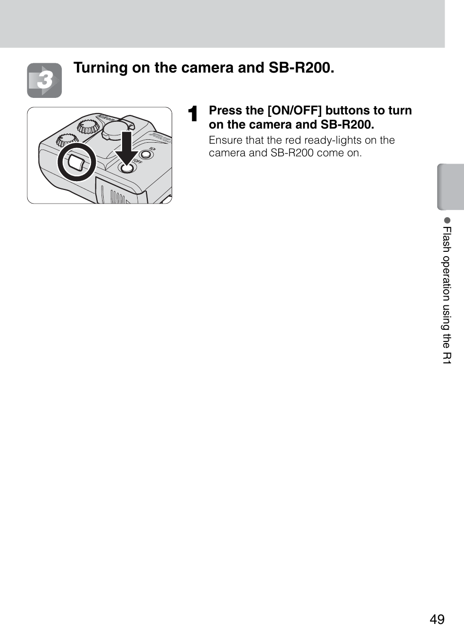 Turning on the camera and sb-r200 | Nikon 4804 R1 Wireless Close-Up Speedlight System User Manual | Page 49 / 134