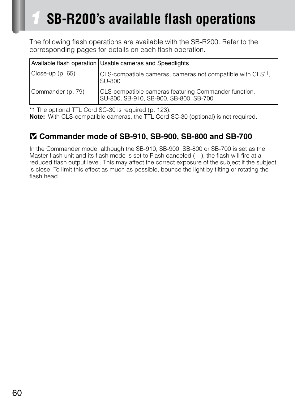 Sb-r200’s available flash operations | Nikon 4804 R1 Wireless Close-Up Speedlight System User Manual | Page 60 / 134