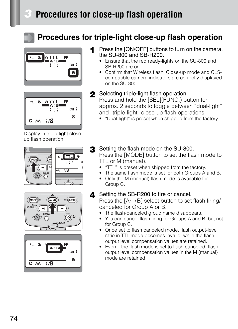 Procedures for close-up flash operation | Nikon 4804 R1 Wireless Close-Up Speedlight System User Manual | Page 74 / 134