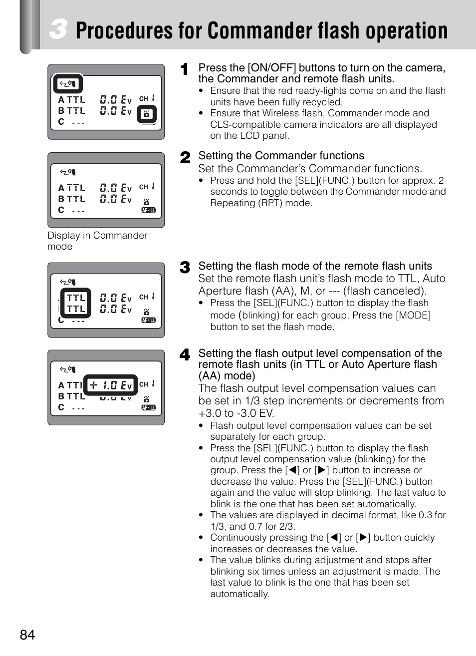 Procedures for commander flash operation | Nikon 4804 R1 Wireless Close-Up Speedlight System User Manual | Page 84 / 134