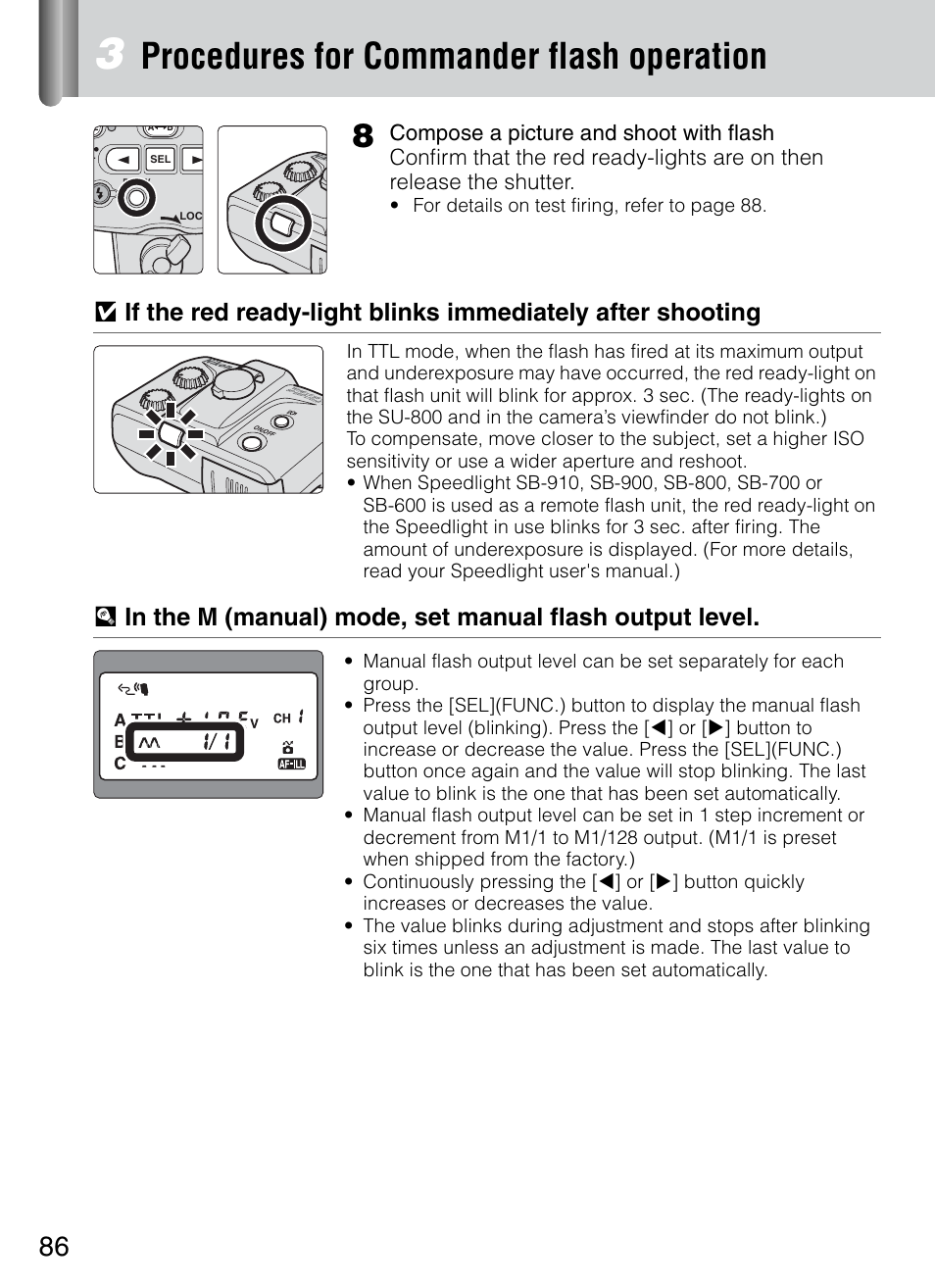 Procedures for commander flash operation | Nikon 4804 R1 Wireless Close-Up Speedlight System User Manual | Page 86 / 134