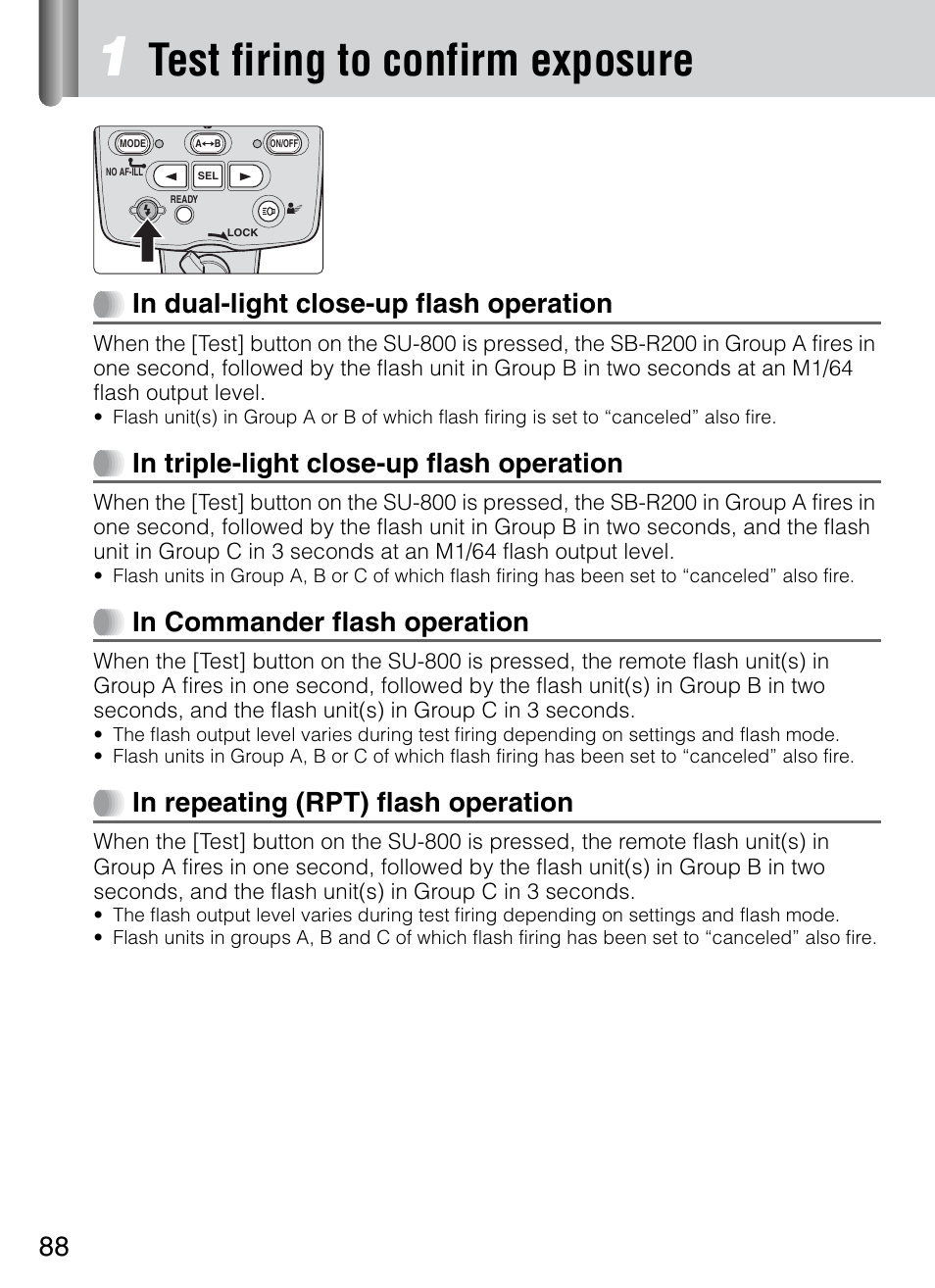 Test firing to confirm exposure | Nikon 4804 R1 Wireless Close-Up Speedlight System User Manual | Page 88 / 134