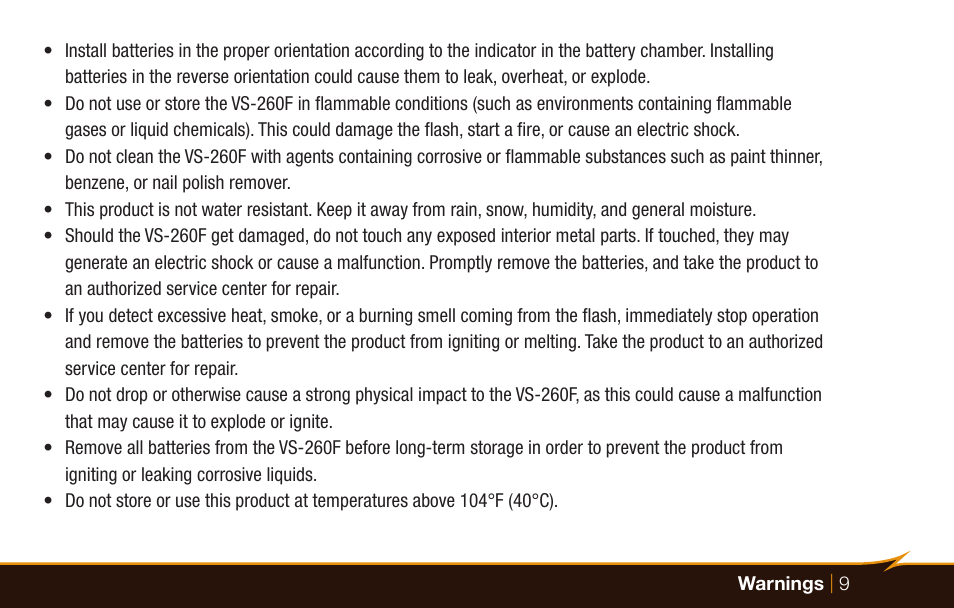 Bolt VS-260F Compact On-Camera Flash for Cameras User Manual | Page 9 / 24