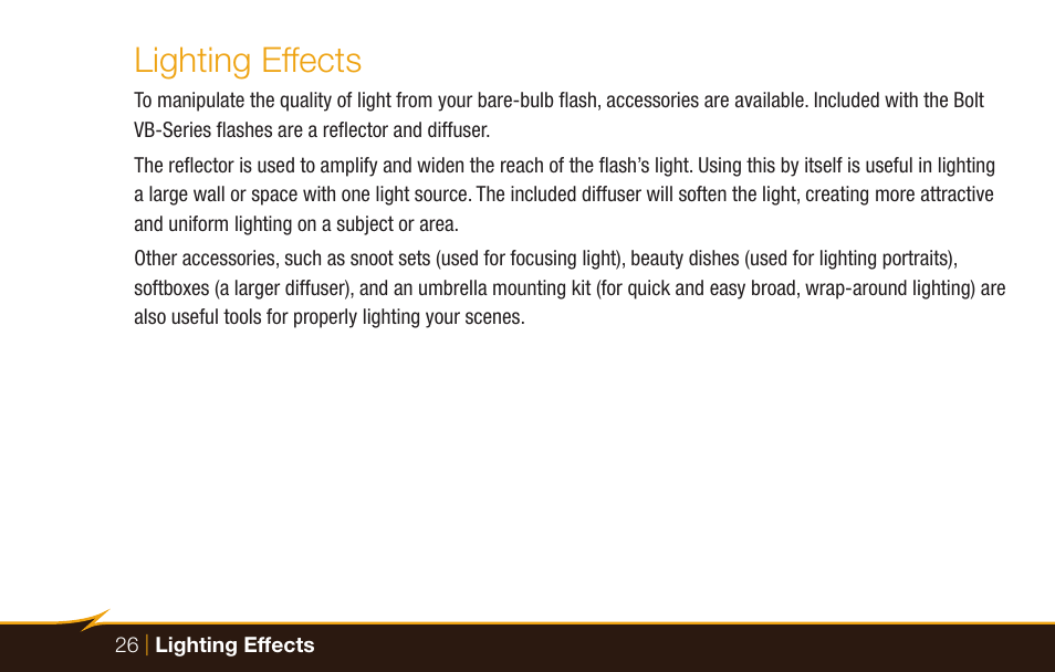 Lighting effects | Bolt VB-22 Bare-Bulb Flash User Manual | Page 26 / 36