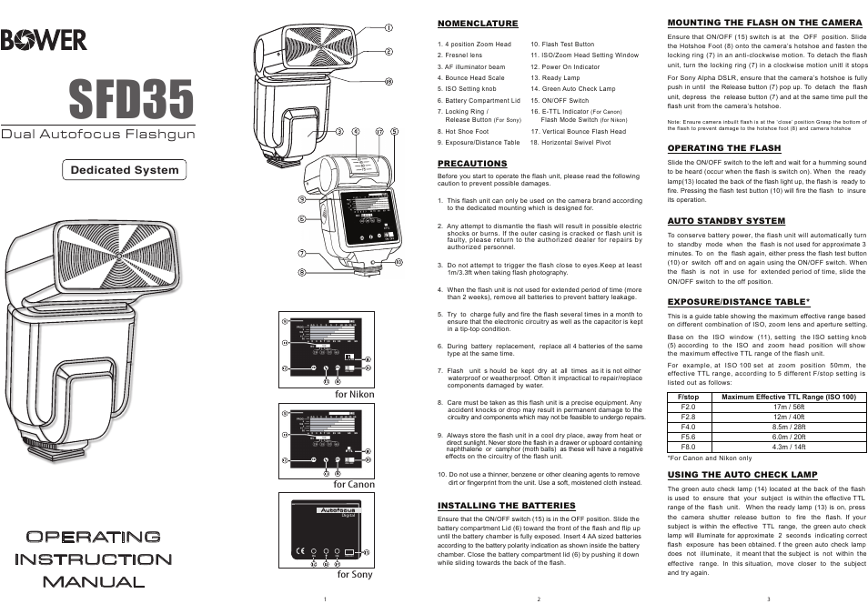 Bower SFD35 Digital Flash for Cameras User Manual | 2 pages