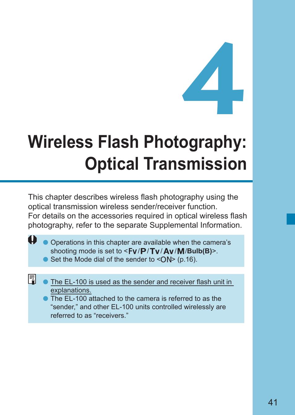 Wireless flash photography: optical transmission, P.41) | Canon Speedlite EL-100 User Manual | Page 41 / 64