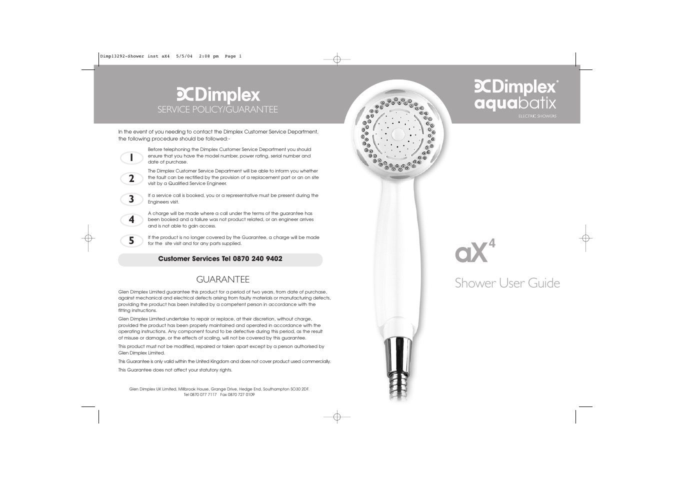 Dimplex Shower User Manual | 6 pages