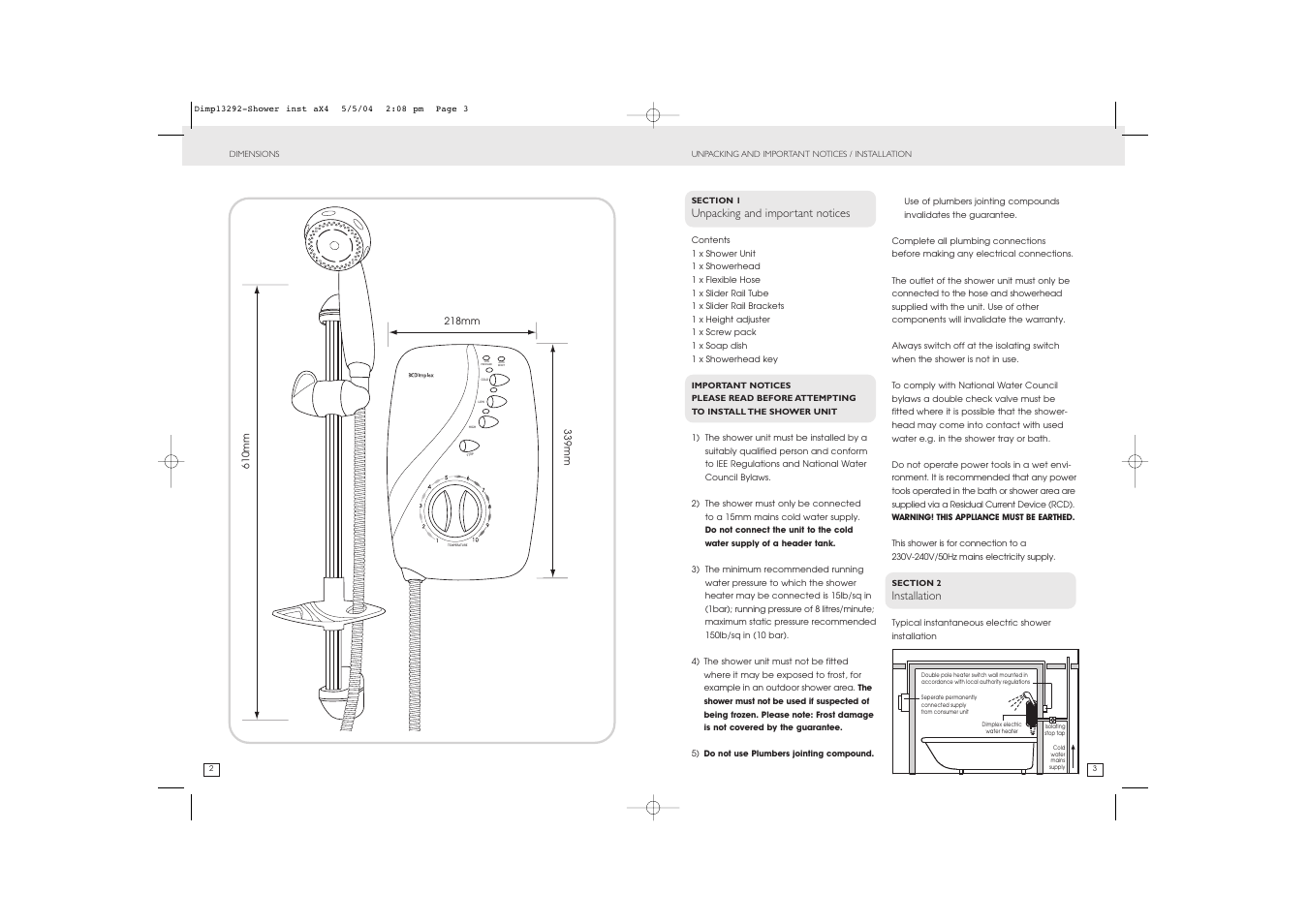 Low pressure auto reset | Dimplex Shower User Manual | Page 2 / 6