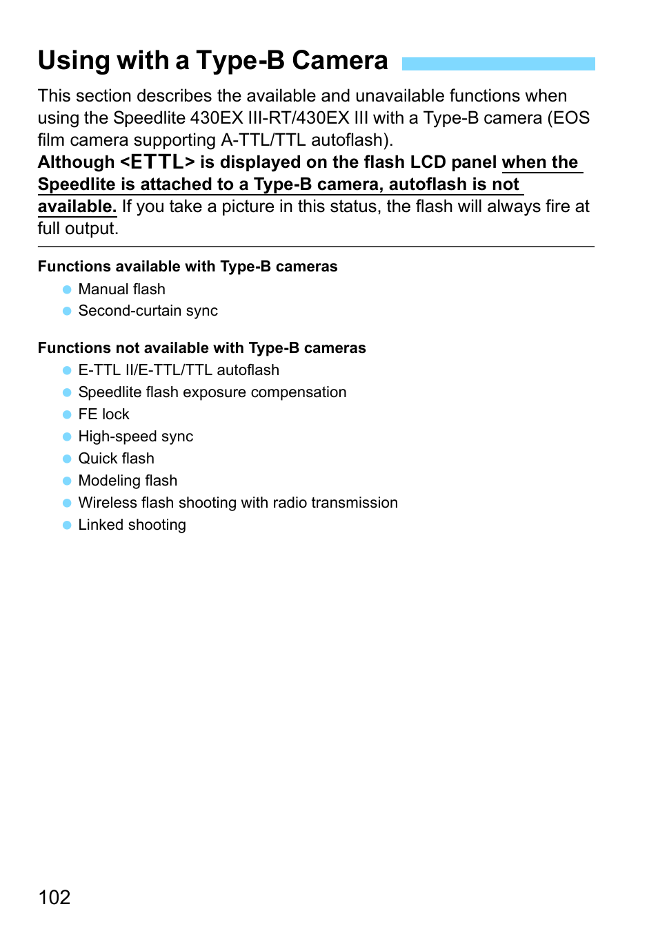 Using with a type-b camera | Canon Speedlite 430EX III-RT User Manual | Page 102 / 108
