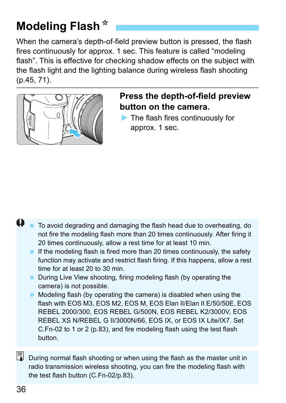 Modeling flash, Modeling flash n | Canon Speedlite 430EX III-RT User Manual | Page 36 / 108