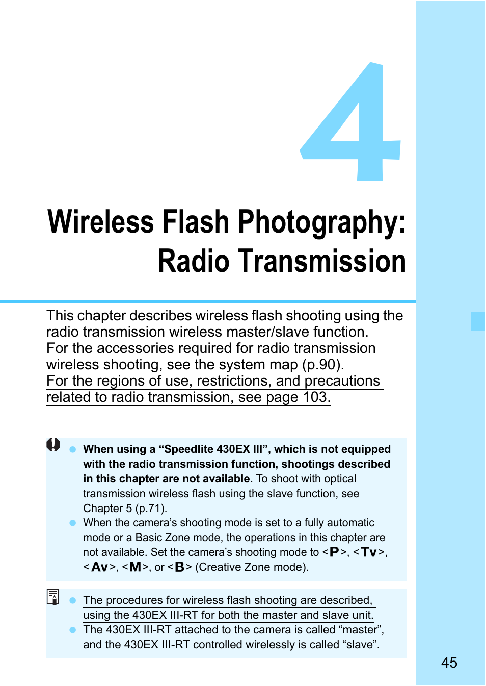 Wireless flash photography: radio transmission | Canon Speedlite 430EX III-RT User Manual | Page 45 / 108