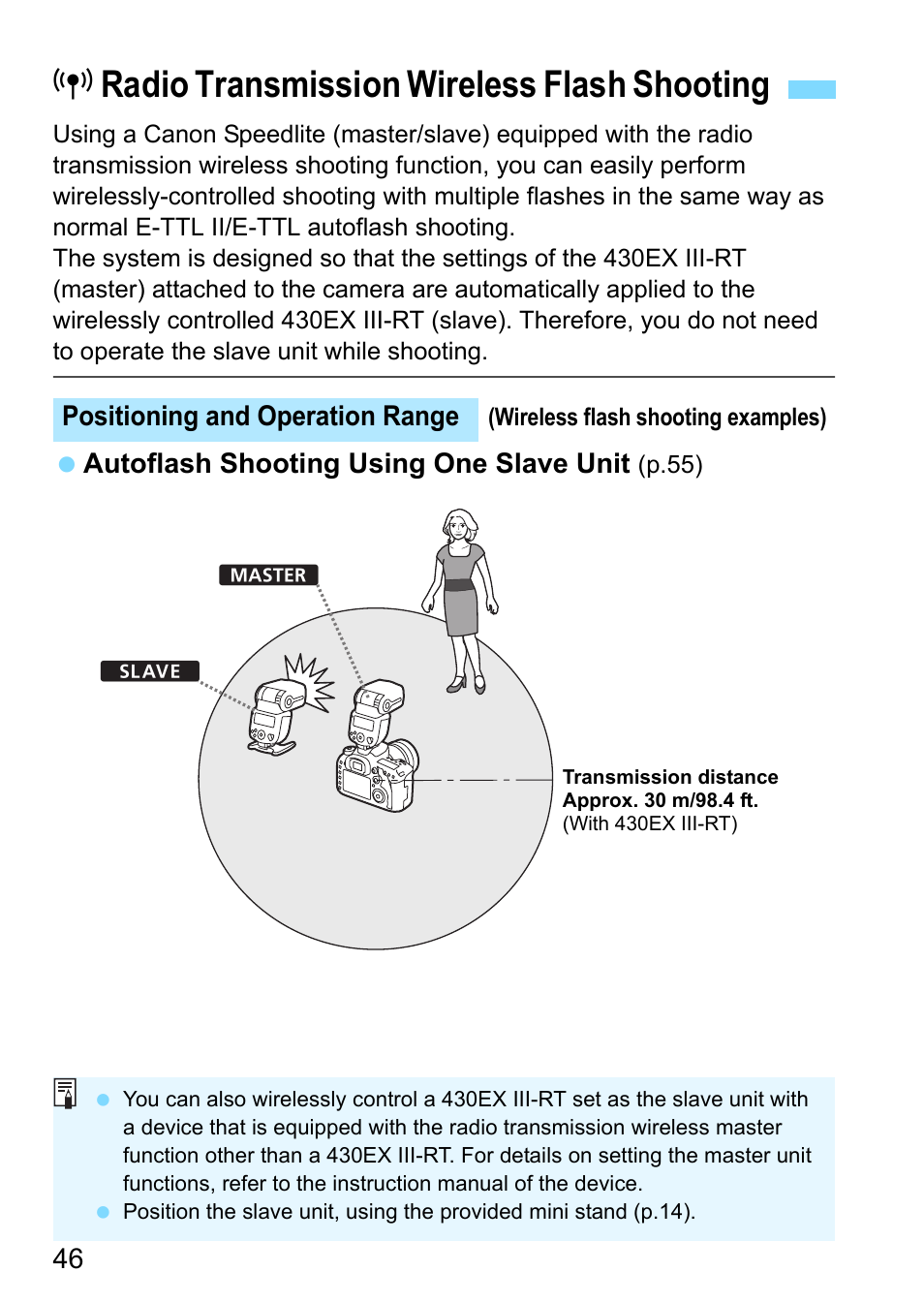 Radio transmission wireless flash shooting, P.46) | Canon Speedlite 430EX III-RT User Manual | Page 46 / 108