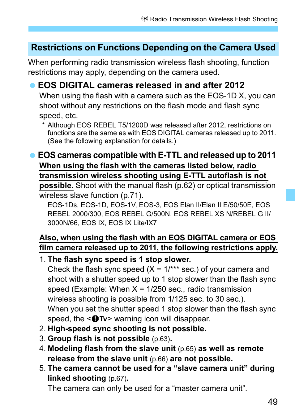 49 and, Eos digital cameras released in and after 2012 | Canon Speedlite 430EX III-RT User Manual | Page 49 / 108