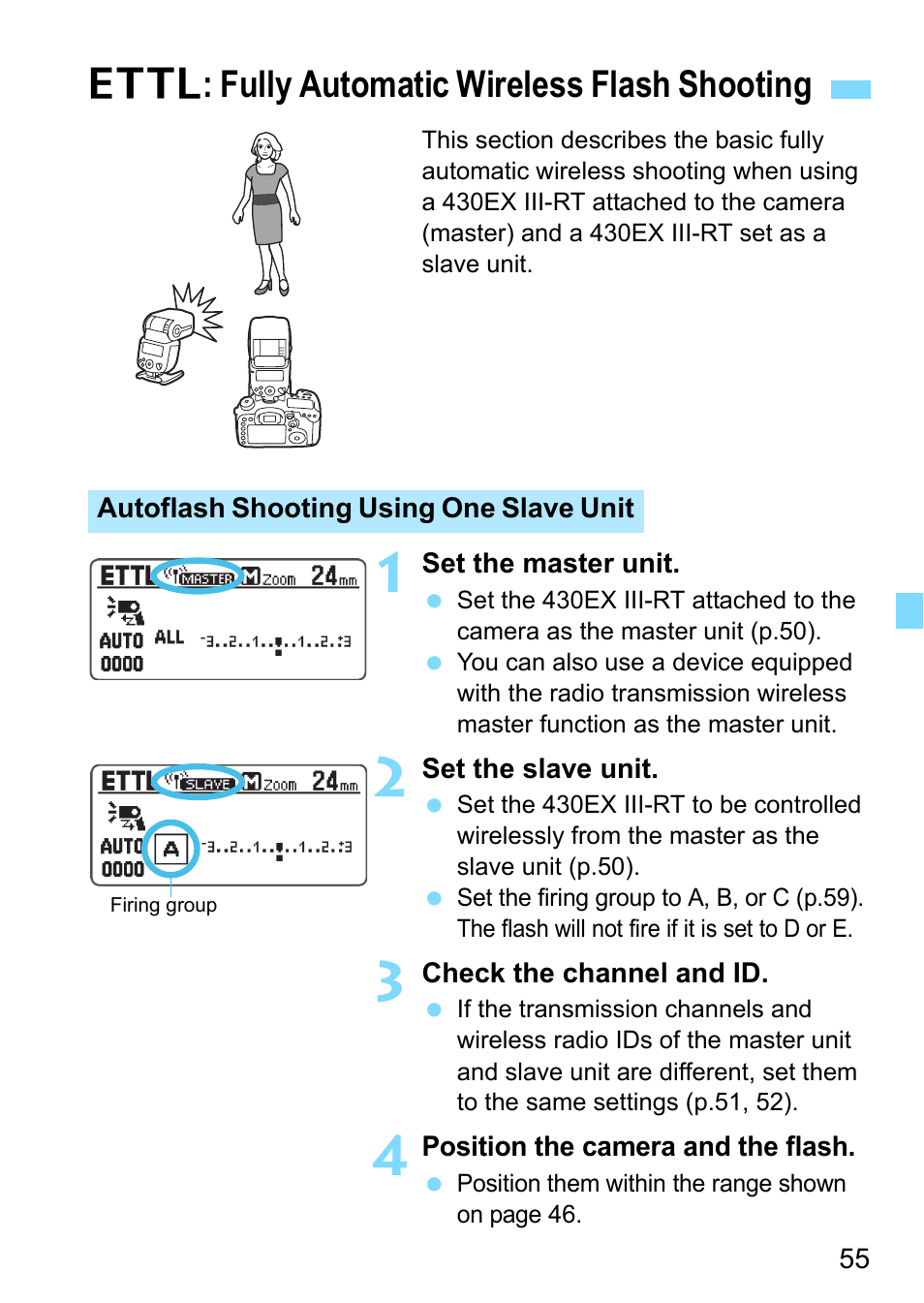 Fully automatic wireless flash shooting, P.55, A: fully automatic wireless flash shooting | Canon Speedlite 430EX III-RT User Manual | Page 55 / 108