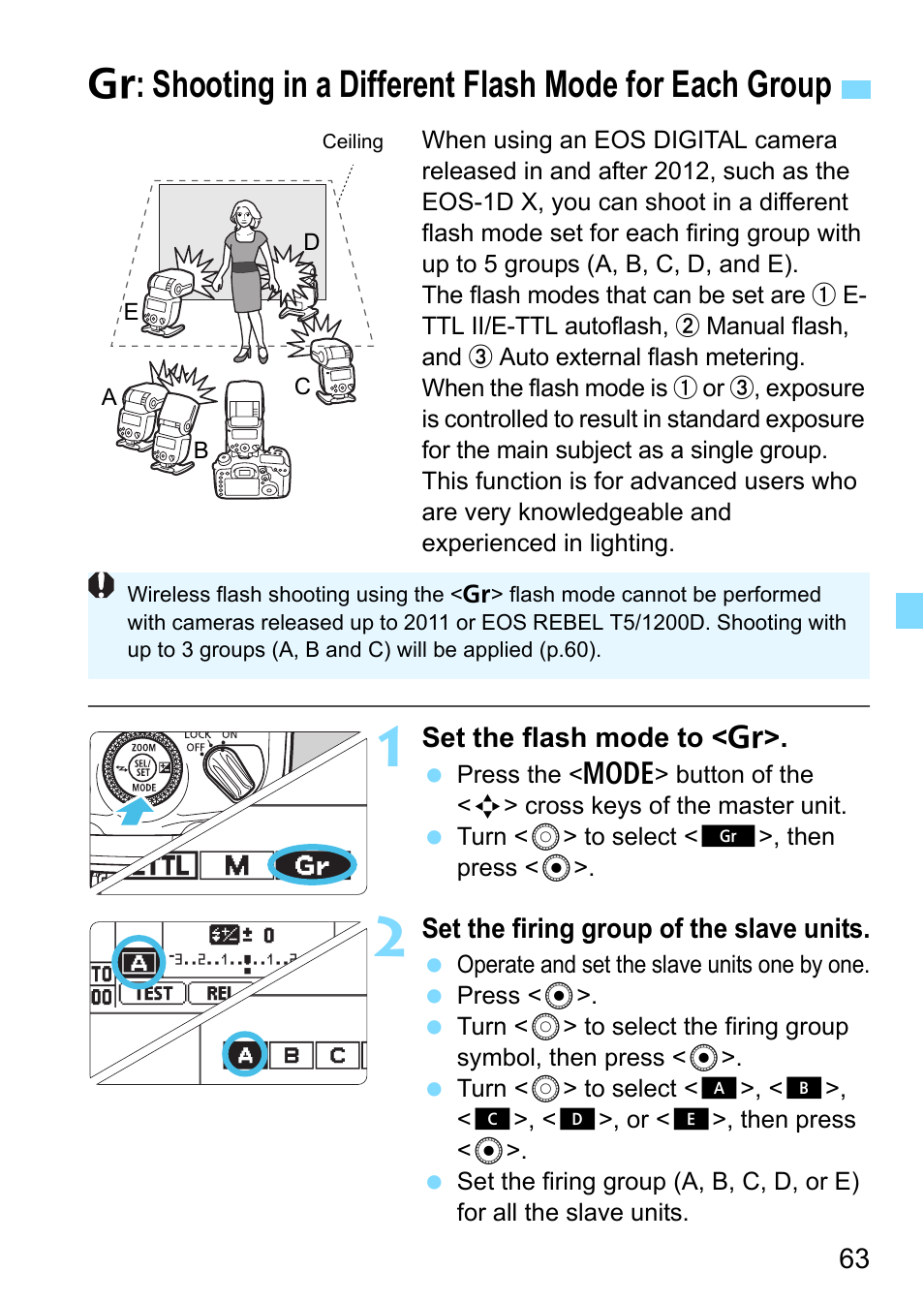 Shooting in a different flash mode for each group, P.63, P.63) | Canon Speedlite 430EX III-RT User Manual | Page 63 / 108