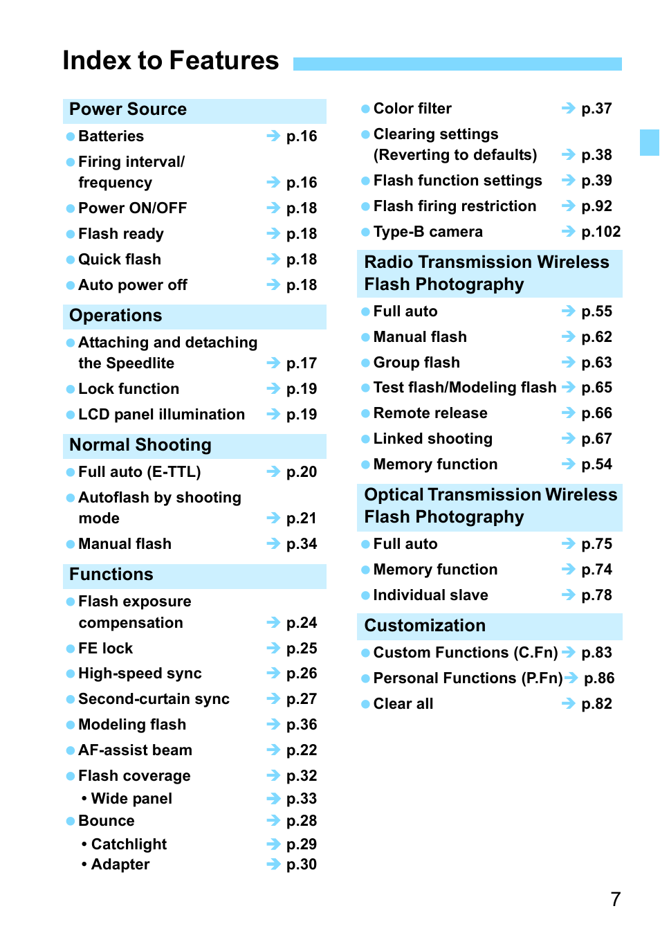 Index to features | Canon Speedlite 430EX III-RT User Manual | Page 7 / 108