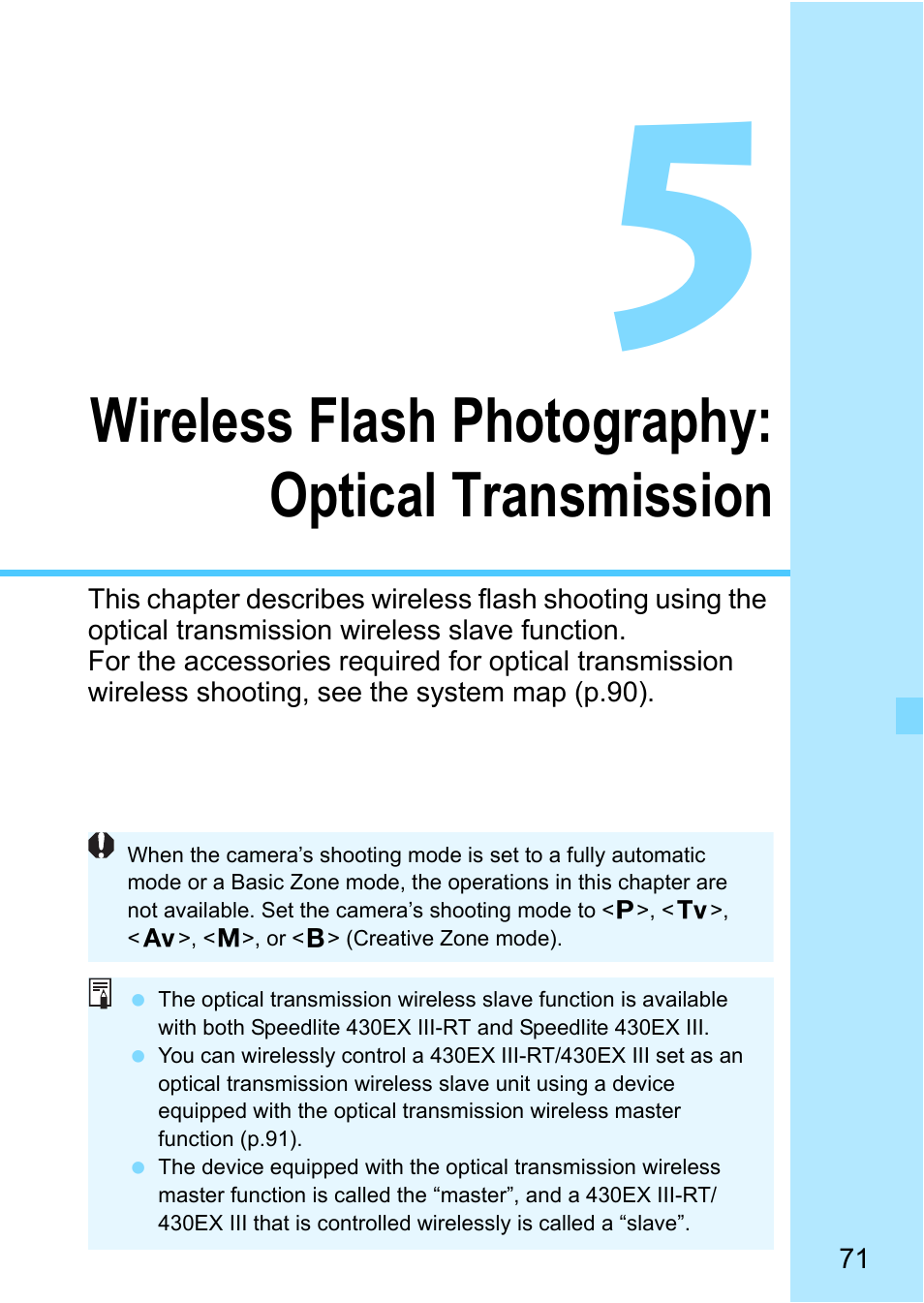 Wireless flash photography: optical transmission, P.71) | Canon Speedlite 430EX III-RT User Manual | Page 71 / 108