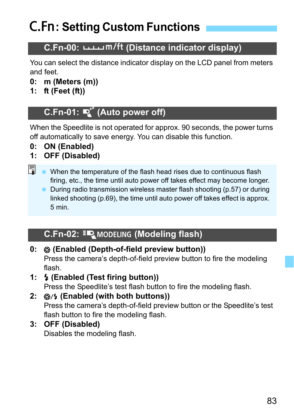 Setting custom functions, P.83, P.83) | S 83, C: setting custom functions | Canon Speedlite 430EX III-RT User Manual | Page 83 / 108