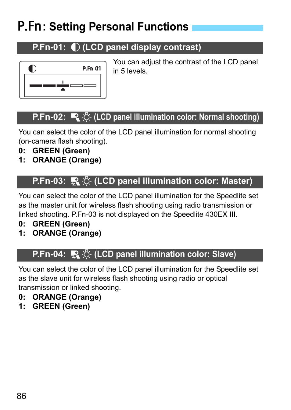 Setting personal functions, P.86) | Canon Speedlite 430EX III-RT User Manual | Page 86 / 108