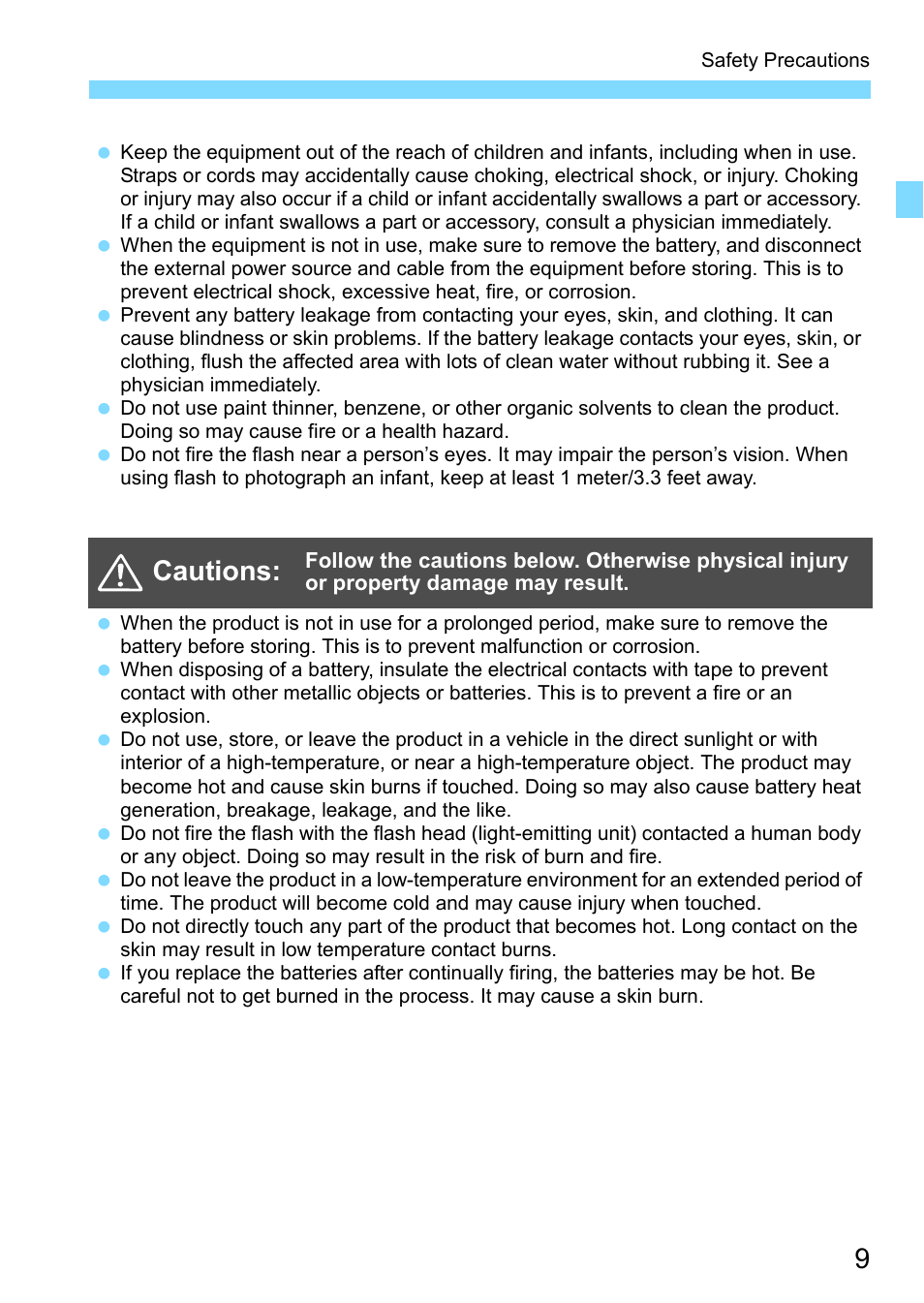 Cautions | Canon Speedlite 430EX III-RT User Manual | Page 9 / 108