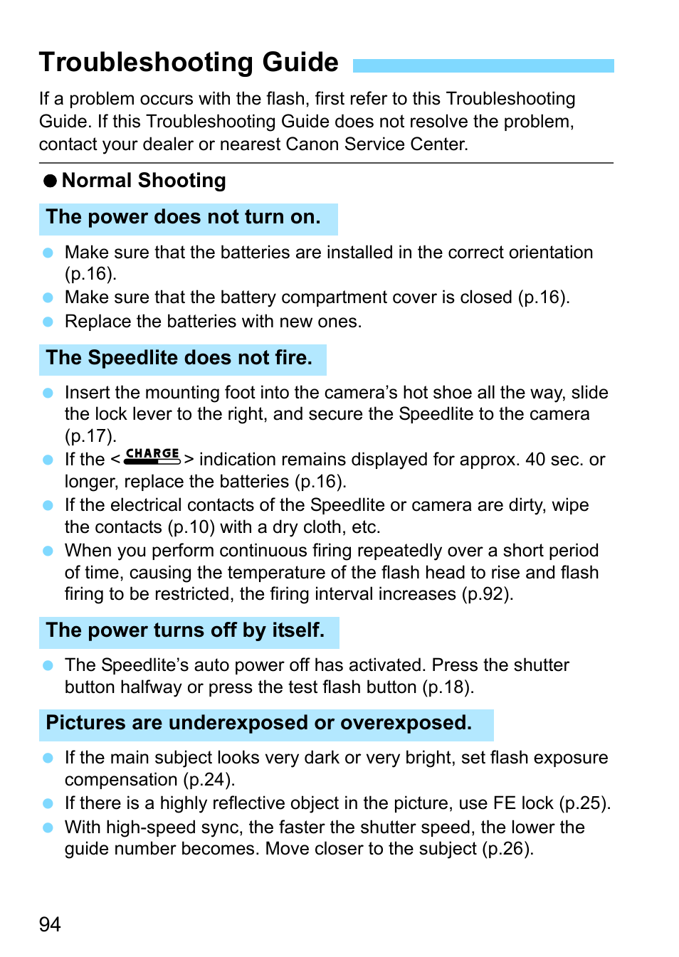 Troubleshooting guide | Canon Speedlite 430EX III-RT User Manual | Page 94 / 108