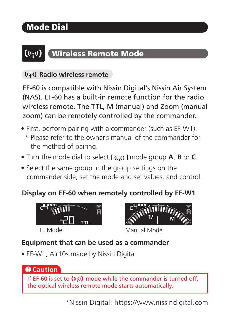 Mode dial, Wireless remote mode | FujiFilm EF-60 Shoe Mount Flash User Manual | Page 16 / 26