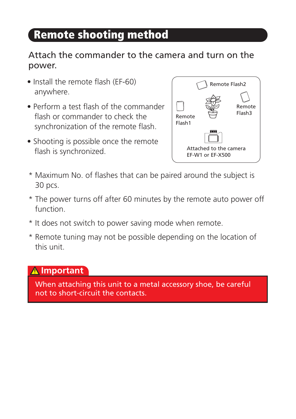 Remote shooting method, Important | FujiFilm EF-60 Shoe Mount Flash User Manual | Page 21 / 26