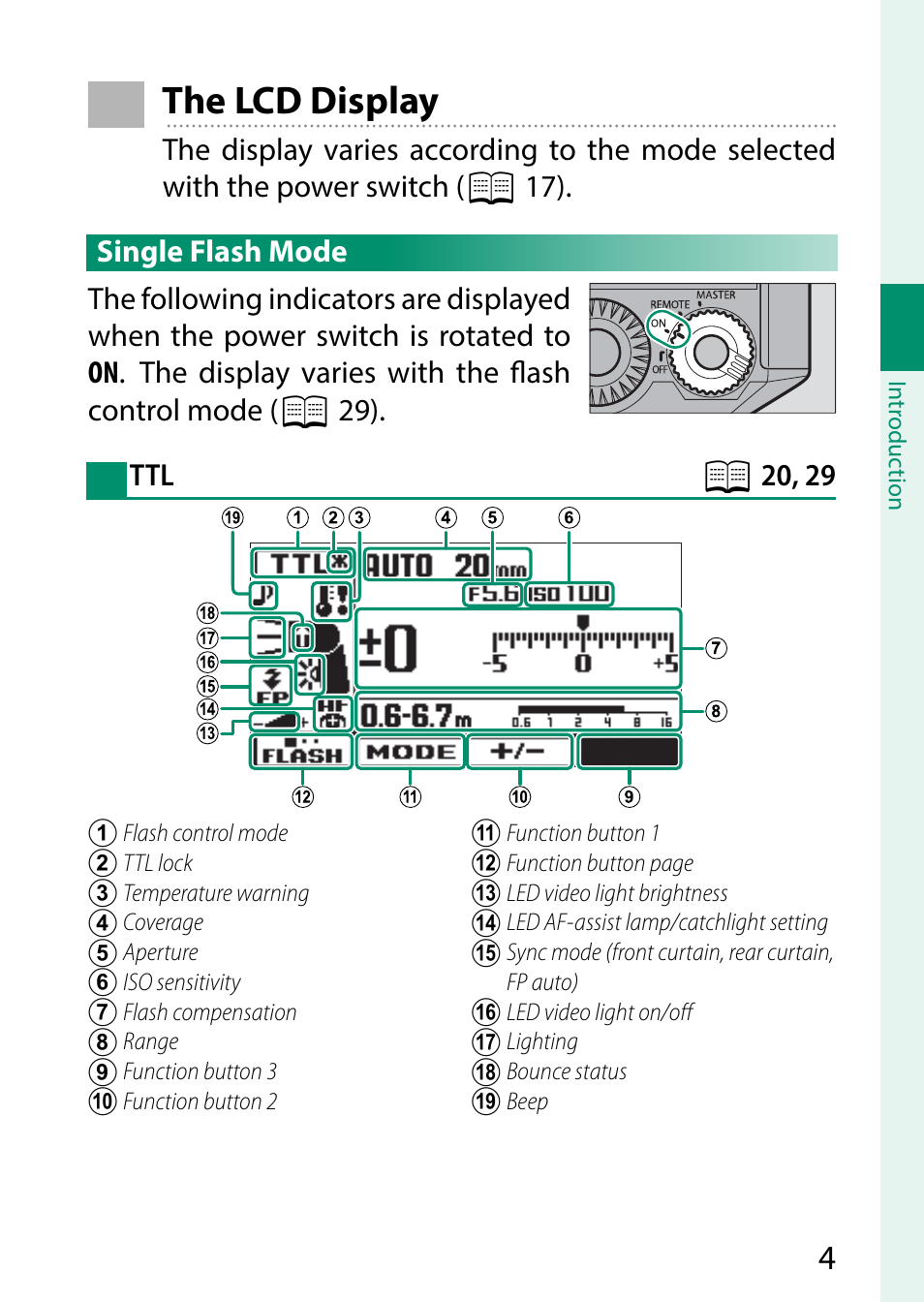 The lcd display | FujiFilm EF-X500 Flash User Manual | Page 11 / 108