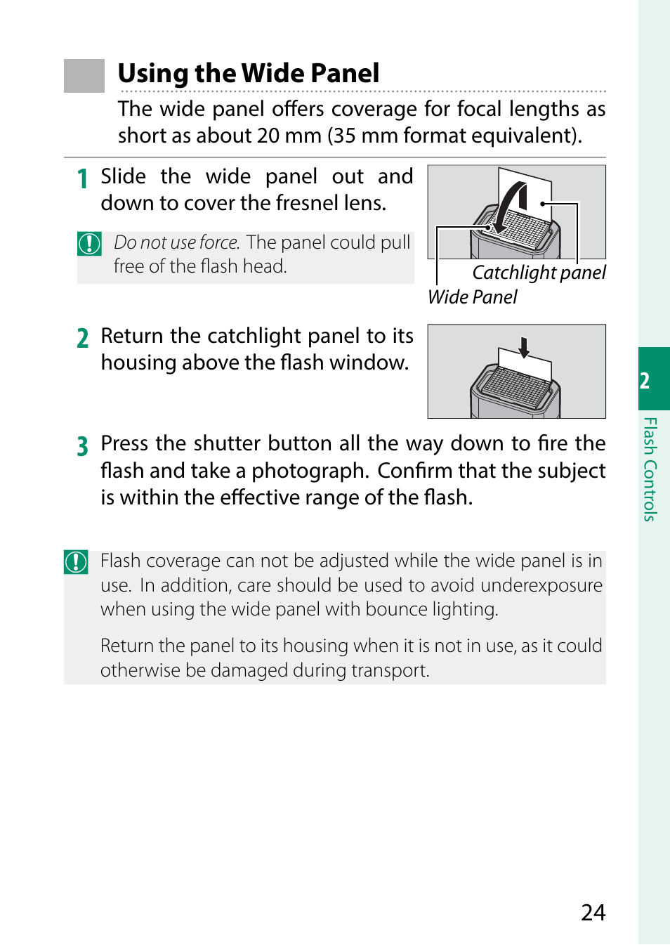 Using the wide panel | FujiFilm EF-X500 Flash User Manual | Page 31 / 108