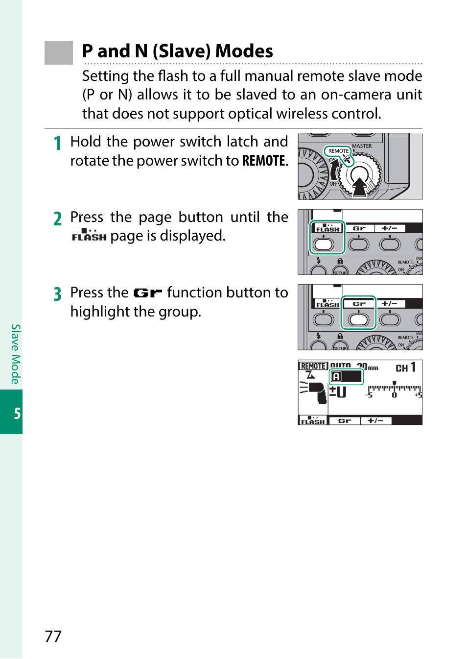 P and n (slave) modes | FujiFilm EF-X500 Flash User Manual | Page 84 / 108