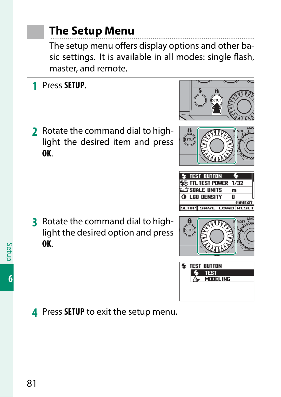 The setup menu | FujiFilm EF-X500 Flash User Manual | Page 88 / 108