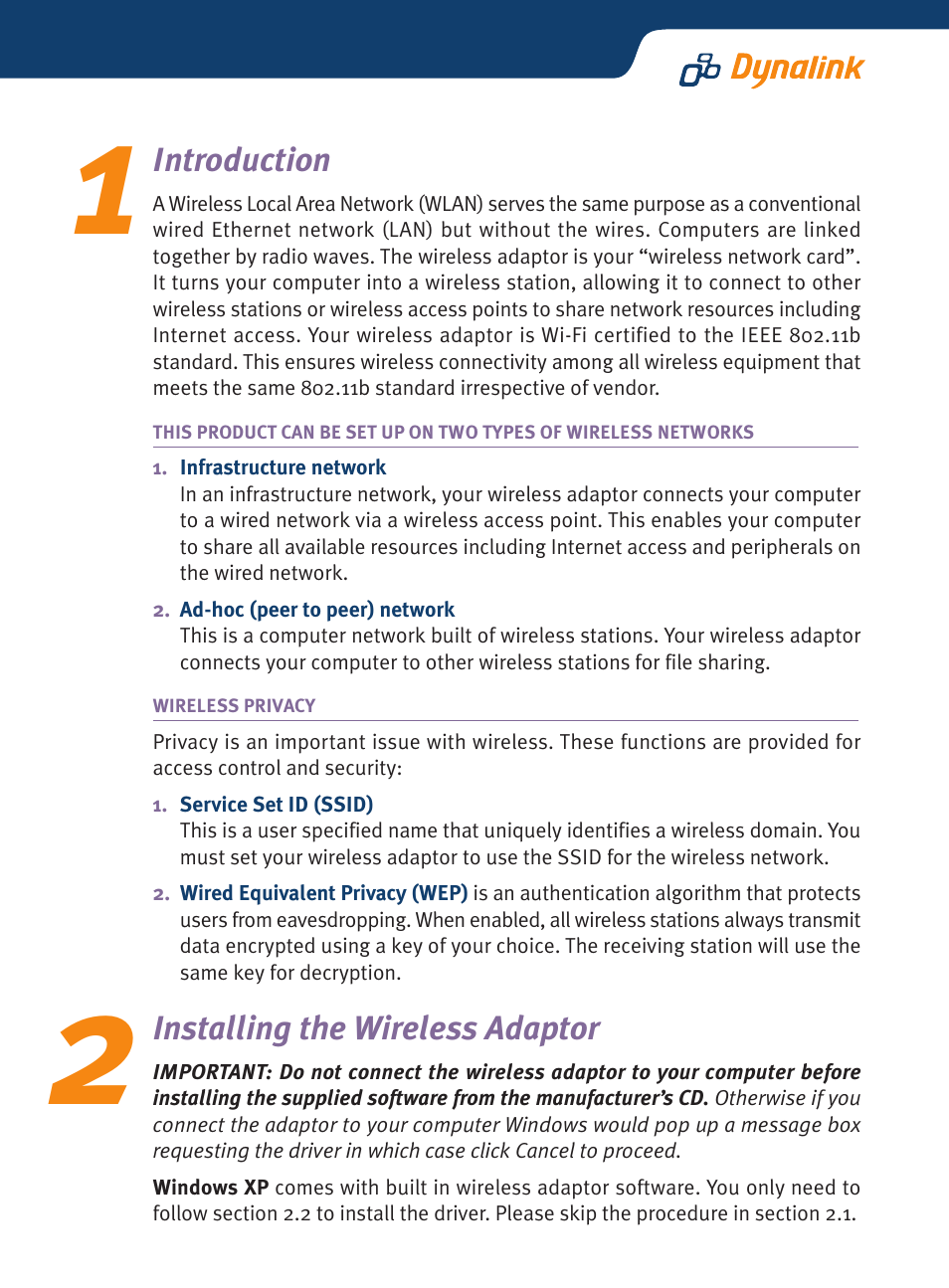Dynalink Wireless LAN Client USB WLL013 User Manual | Page 2 / 10