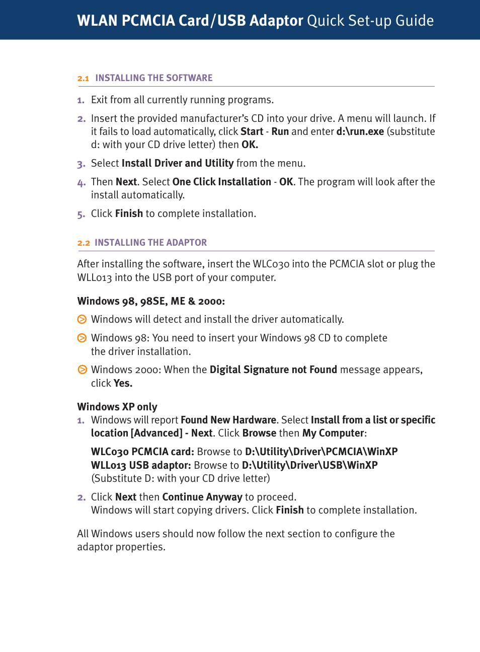 Wlan pcmcia card/usb adaptor quick set-up guide | Dynalink Wireless LAN Client USB WLL013 User Manual | Page 3 / 10