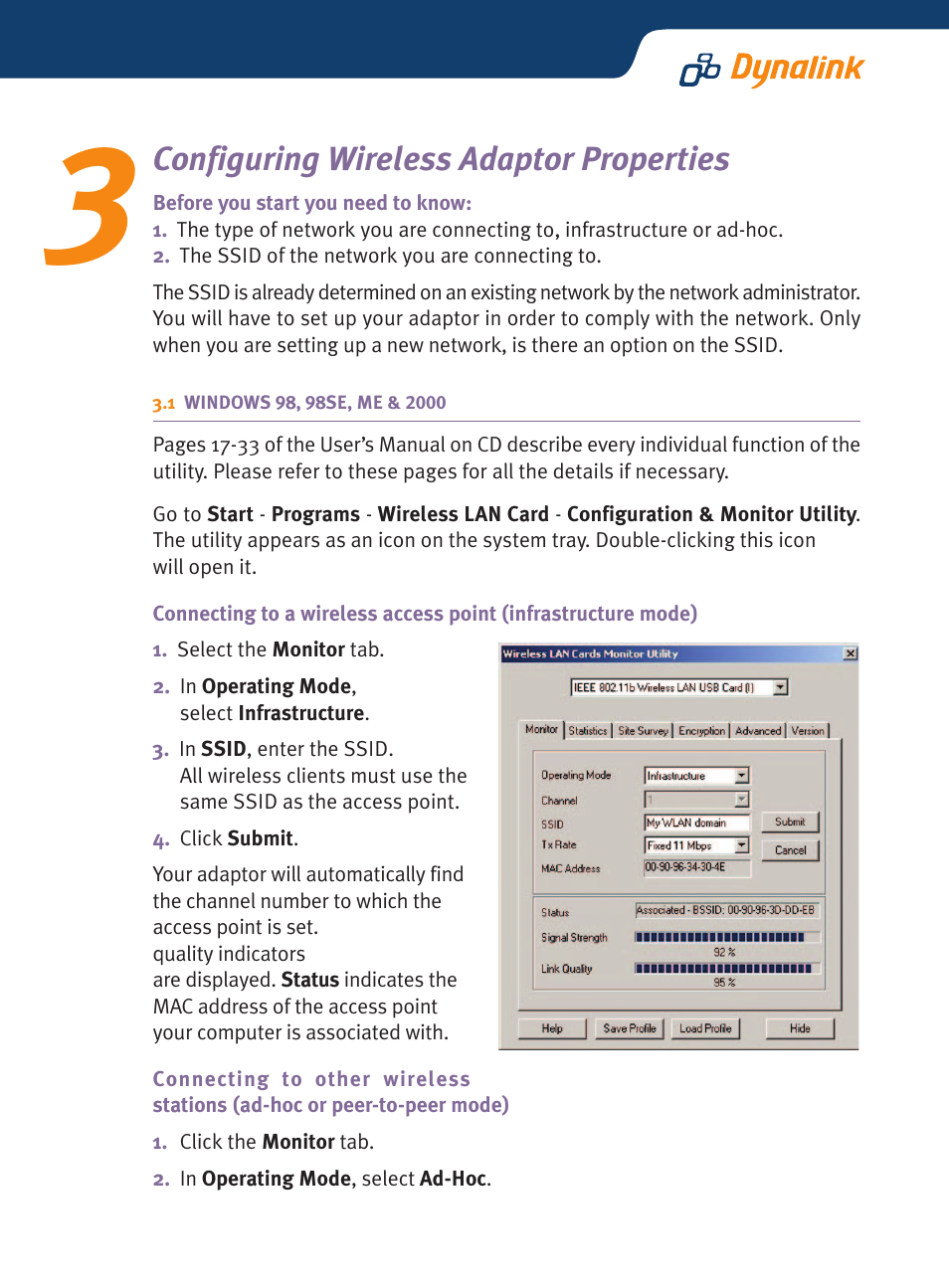 Configuring wireless adaptor properties | Dynalink Wireless LAN Client USB WLL013 User Manual | Page 4 / 10