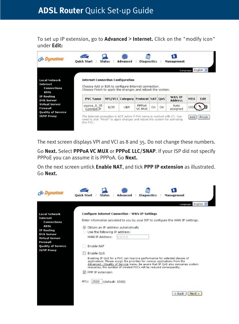 Adsl router quick set-up guide | Dynalink ADSL Router/ RTA770 User Manual | Page 10 / 16