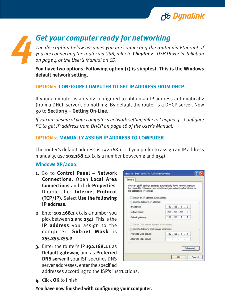 Get your computer ready for networking | Dynalink ADSL Router/ RTA770 User Manual | Page 5 / 16