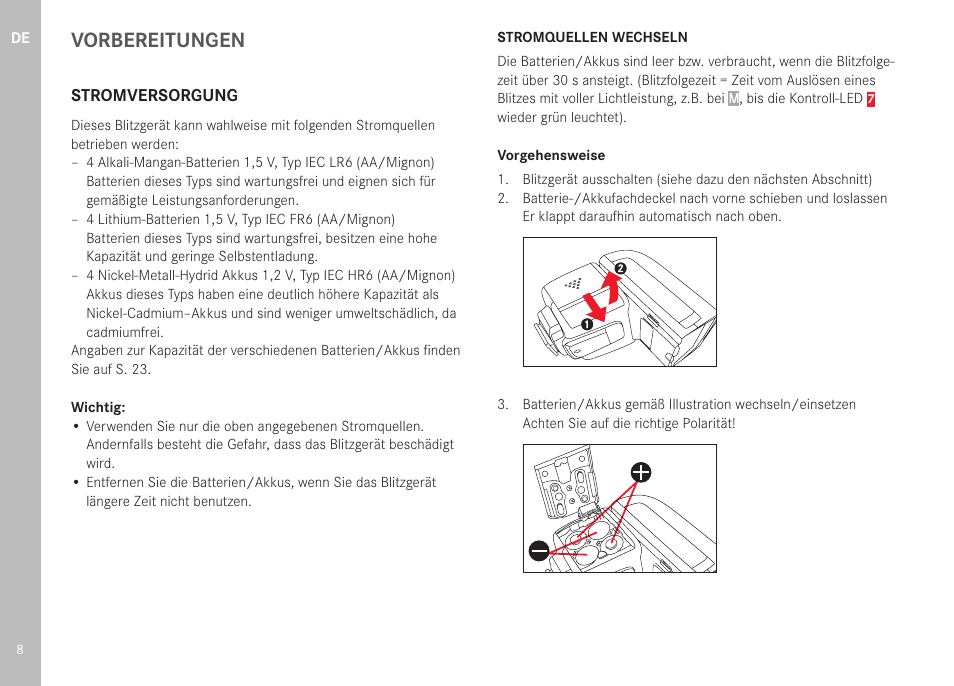 Vorbereitungen | LEICA SF 40 Flash User Manual | Page 10 / 150