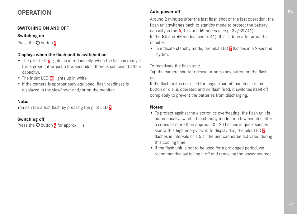 Operation | LEICA SF 40 Flash User Manual | Page 37 / 150