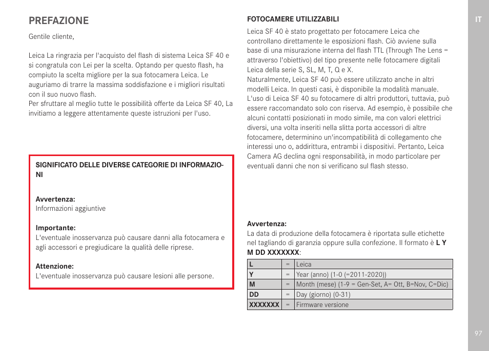 Prefazione | LEICA SF 40 Flash User Manual | Page 99 / 150