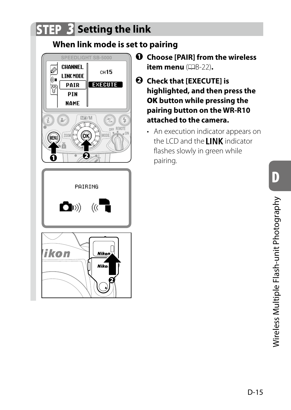 D-15), Step, Setting the link | Nikon SB-5000 AF Speedlight User Manual | Page 67 / 120